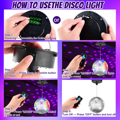 YCCOKJJ Discokugel 15,2 cm mit rotierendem Motor und LED-Beleuchtung