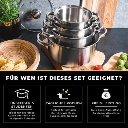 KARL HAUSMANN LINDA Topfset Edelstahl 4-teilig mit Glasdeckel
