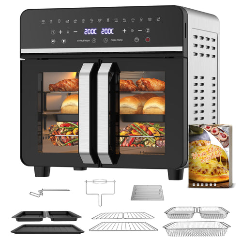 Emphsism AFTO Heissluftfritteuse 23L XXL Dual Zone mit 15 Programmen, Metallgehäuse und Doppeltüren
