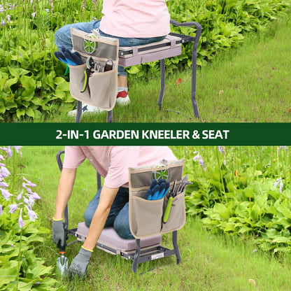 Ohuhu Kniebank 2-in-1 Gartenhocker klappbar mit Werkzeugtasche