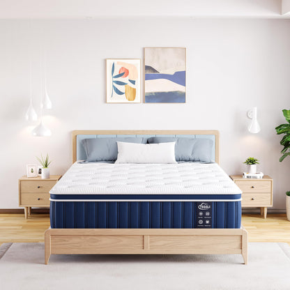 TeQsli Gel-Federkernmatratze 90x200 cm H3, 9-Zonen Taschenfederkern