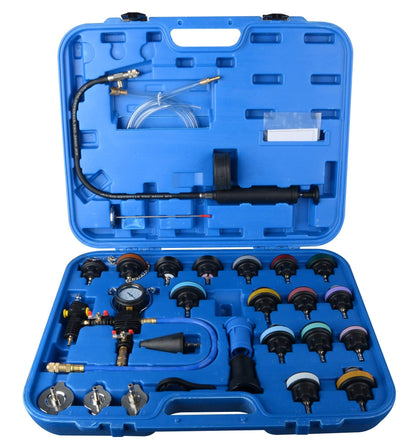 DAYUAN 28-TLG Kühlsystemtester - Kühler Abdrückgerät Druckprüfung. Kit mit Pumpe, Manometer, Adaptern zur Lecksuche.