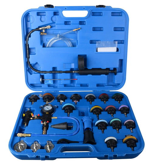 DAYUAN 28-TLG Kühlsystemtester - Kühler Abdrückgerät Druckprüfung. Kit mit Pumpe, Manometer, Adaptern zur Lecksuche.
