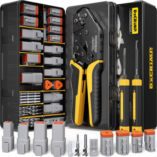 DXCRIMP DT Steckverbinder Set mit Crimpzange und Auspinnwerkzeug, wasserdichte 2/3/4/6-polige Kfz-Stecker
