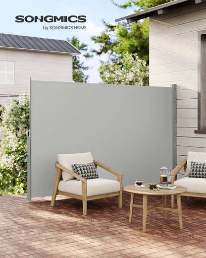 SONGMICS Seitenmarkise mit Stahl-Kasten, 160 x 350 cm, hellgrau