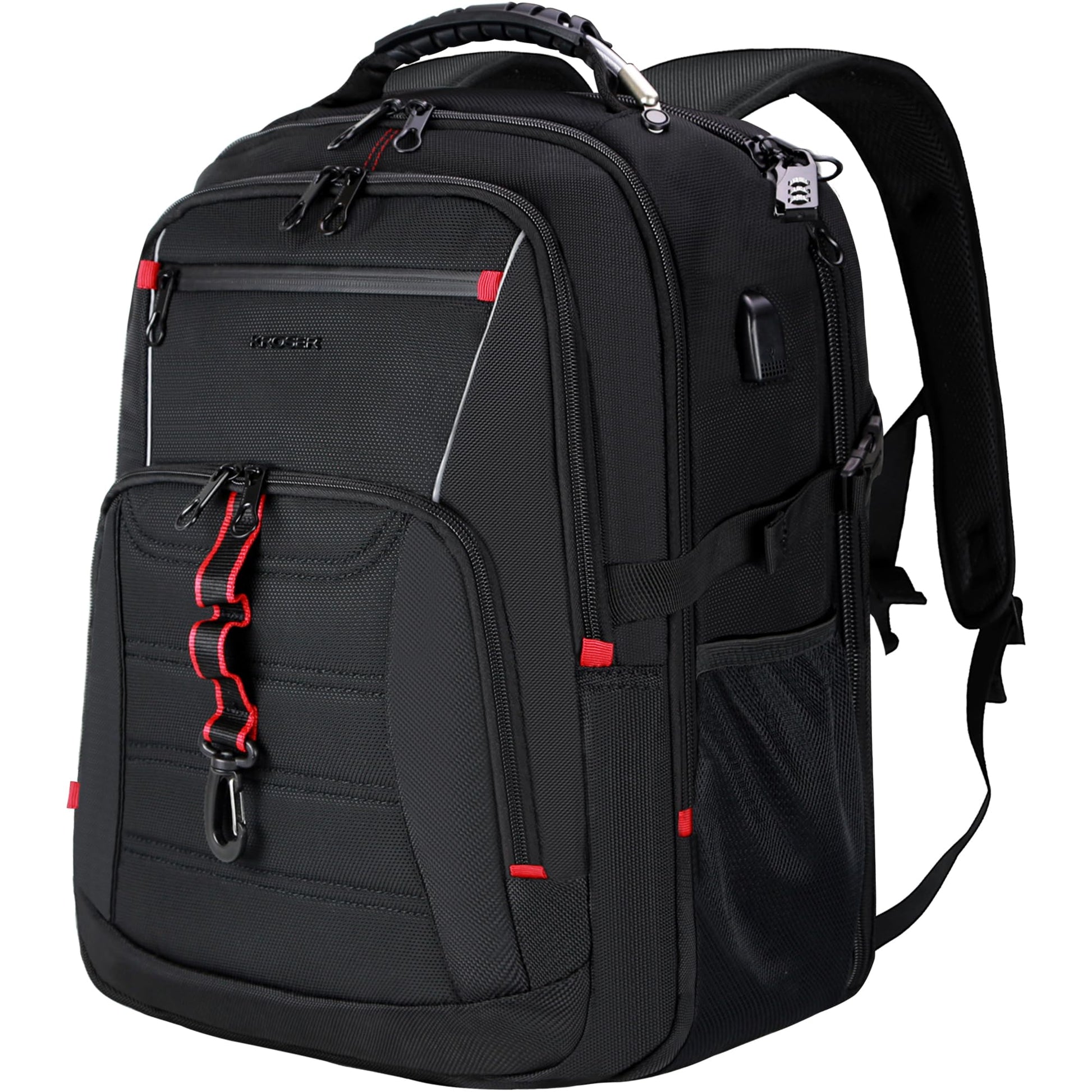 KROSER Laptop Reiserucksack – 18.4 Zoll wasserdicht schwarz. Rechteckiger schwarzer Rucksack zum Schutz und Transport von Laptops bis 18.4 Zoll auf Reisen.