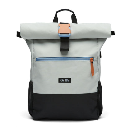 Ela Mo Rolltop Rucksack Damen mit Laptopfach, Lightgrey Orange Pop