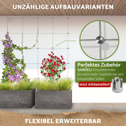 GARDELI Rankhilfe aus Edelstahl, Set mit 8 Wandhaltern, 12,5 m Seil