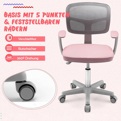 COSTWAY Kinderschreibtischstuhl drehbar mit Rollen - Rosa