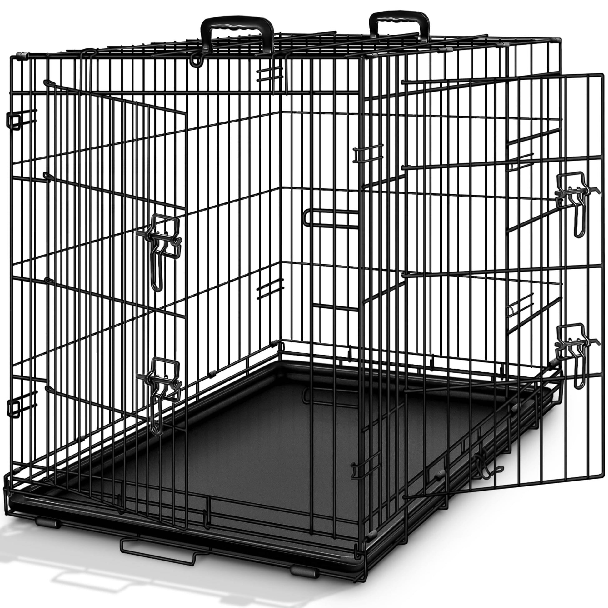 TRESKO Hundekäfig faltbar mit 2 Türen Transportbox. Schwarzes, rechteckiges Metallgitter. Für sicheren Hundetransport oder als Ruheplatz.
