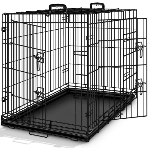 TRESKO Hundekäfig faltbar mit 2 Türen Transportbox. Schwarzes, rechteckiges Metallgitter. Für sicheren Hundetransport oder als Ruheplatz.