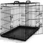 TRESKO Hundekäfig faltbar mit 2 Türen Transportbox. Schwarzes, rechteckiges Metallgitter. Für sicheren Hundetransport oder als Ruheplatz.