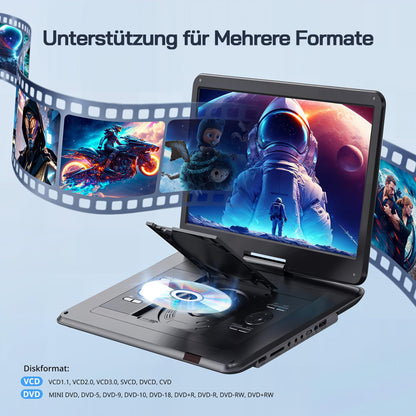 WOLFANG Tragbarer DVD-Player WDV02, 15,6 Zoll HD Display, Schwarz
