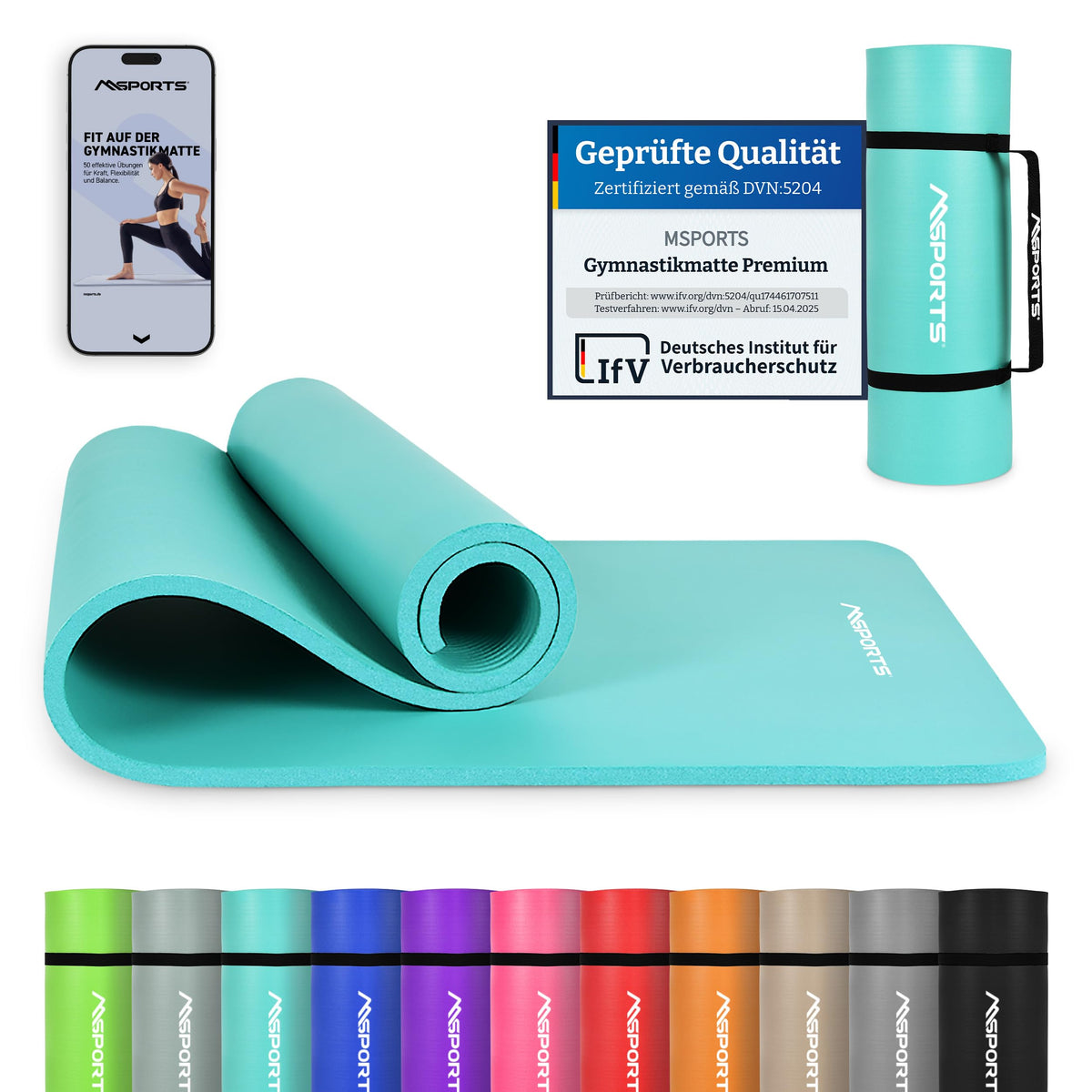 MSPORTS Gymnastikmatte Premium 190 x 100 cm, Aquamarin, phthalatfrei