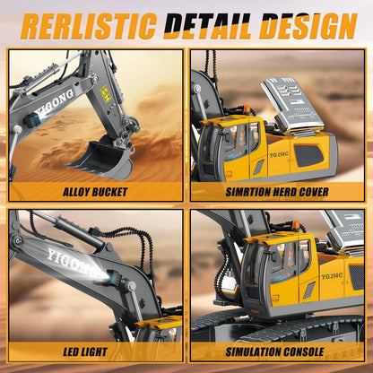 KIYTARBOO RC Bagger mit Licht und Sound, 2,4 GHz, 680° Drehung