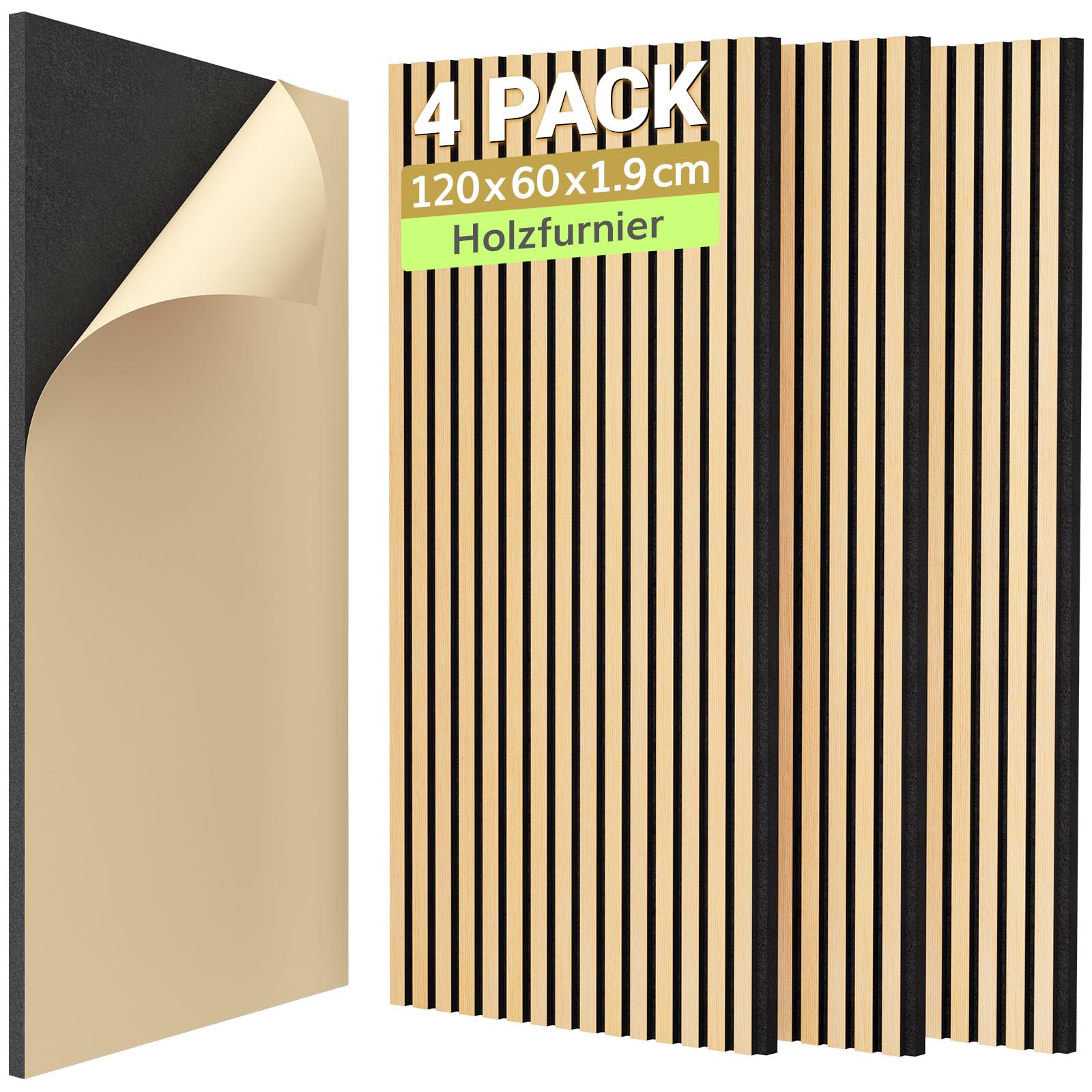 TONOR 3D Holzfurnier Akustikpaneele selbstklebend - Eiche. 3D-Textur, Eiche-Optik. Schallabsorption für Raumakustik, selbstklebend.