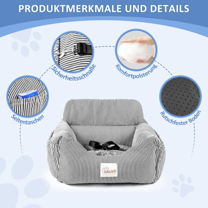 CALIYO Hundeautositz für kleine Hunde bis 10 kg, Schwarz/Weiss