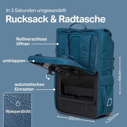 otinga® Flip V3 Fahrradtasche Rucksack 34L – für Gepäckträger