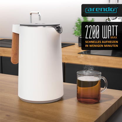Arendo Wasserkocher Edelstahl mit Temperatureinstellung, 1,5 Liter