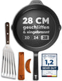 TECOR Gusseisenpfanne Induktion Geschliffen - 28 cm. Schwarze, runde Pfanne aus Gusseisen für Induktionskochfelder.