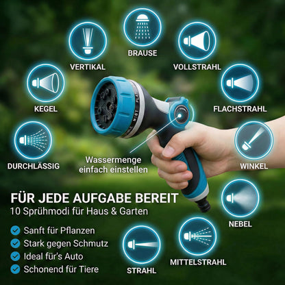 Xonic TIREX Flexibler Gartenschlauch 15 m mit 10 Strahlarten, Blau