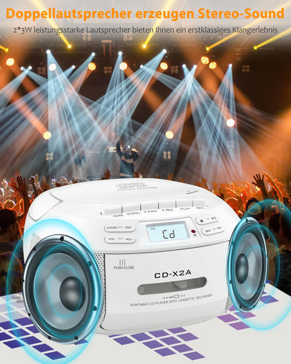 Greadio Boombox CD/Kassettenspieler Bluetooth FM Radio – Weiss