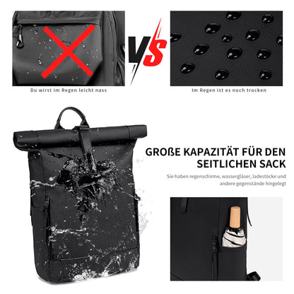 BJIAX Rolltop Rucksack wasserdicht, 17,3 Zoll Laptopfach, schwarz