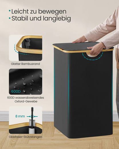 SONGMICS Wäschekorb mit Deckel, 4 Fächer, 200 L, tintenschwarz