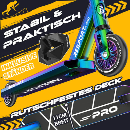 RE:SPORT REVO PRO Stunt Scooter 110 mm Rainbow Blaze mit Ständer