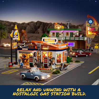 FUNWHOLE City Gas Station Bauset mit Licht – 1608 PCS