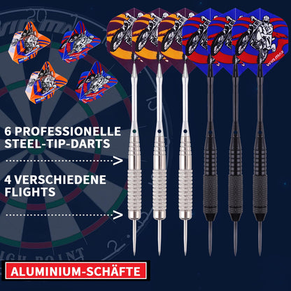 WIN.MAX Bristle Dartscheibe Set mit 6 Steeldarts und 12 Flights