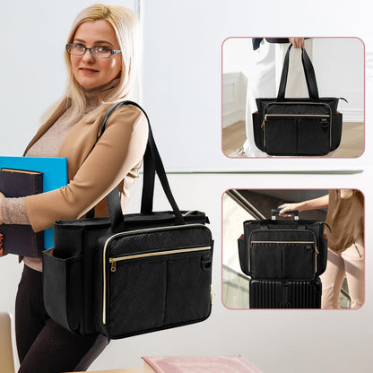 Prokva Lehrertasche mit Akkordeon-Aktenfach - Schwarz