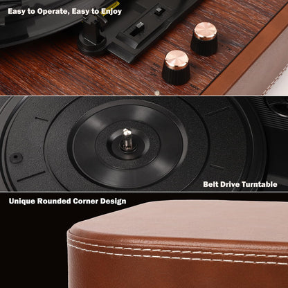Retro Plattenspieler mit Bluetooth, Lautsprecher & Tragekoffer – Braun