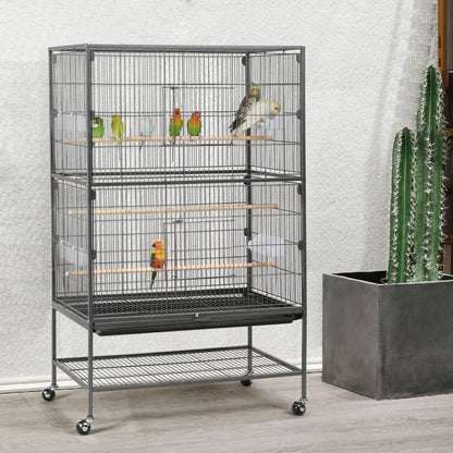 Yaheetech Vogelvoliere mit Rollen & Schmutzwanne - 52x79x132 cm