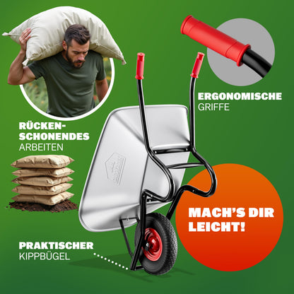 GARDEBRUK® Schubkarre Garten Bauschubkarre – 100L verzinkt Luftreifen