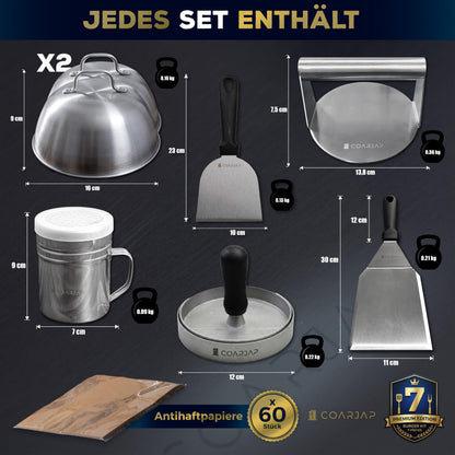 COARJAP Smash Burger Set 7-teilig, Edelstahl 304 mit Burgerpresse