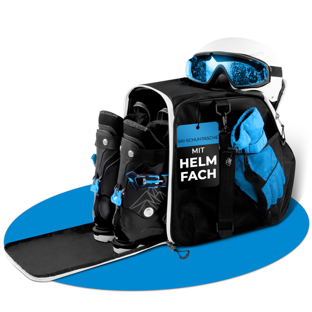 STYNGARD Skischuhtasche Zermatt mit Helmfach, 40 L, Schwarz-Weiss, stabiler Trageriemen