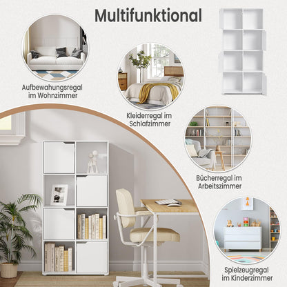 WOLTU Bücherregal SK039ws, Bücherschrank mit 4 Türen und 8 Fächern