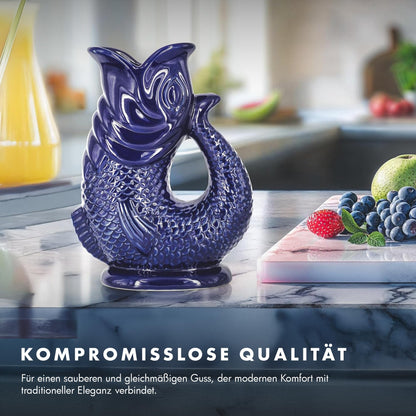 Bubble Jug Wasserkaraffe Keramik in Fischform, 1,5 L, Dunkelblau