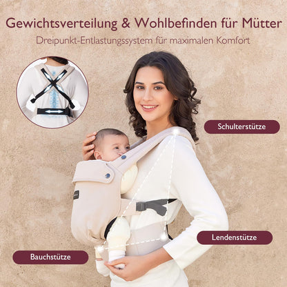 Momcozy Babytrage aus 100% Baumwolle, ergonomisch, Khaki, 3,2-20 kg
