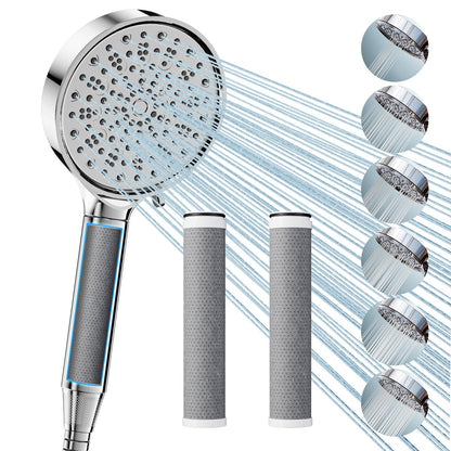 Cobbe Filter Duschkopf mit Schlauch, Handbrause mit 6 Strahlarten, verchromt
