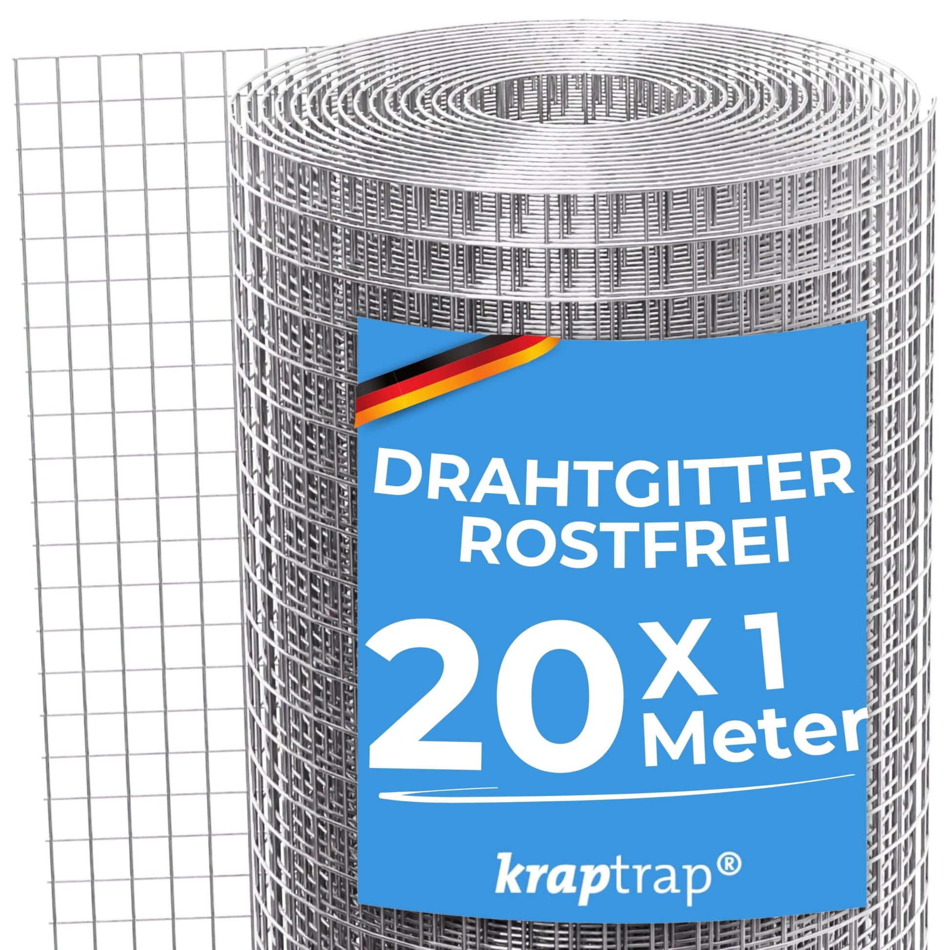 KrapTrap Volierendraht Drahtgitter verzinkt - 20m x 1m, 12x12mm. Rollenware aus verzinktem Drahtgitter mit 12x12mm quadratischen Maschen zur Volierenabsperrung.