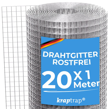 KrapTrap Volierendraht Drahtgitter verzinkt - 20m x 1m, 12x12mm. Rollenware aus verzinktem Drahtgitter mit 12x12mm quadratischen Maschen zur Volierenabsperrung.