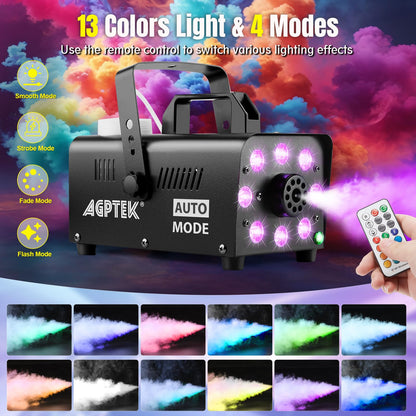 AGPTEK Nebelmaschine mit 2000 CFM, RGB-LED und Fernbedienung