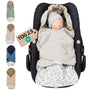 ULLENBOOM Einschlagdecke Babyschale & Kindersitz - Leo: Rechteckige Decke in Leopardenmuster. Hält Baby in Babyschale/Kindersitz warm.