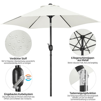 Yaheetech Sonnenschirm Ø 230 cm, knickbar, Gartenschirm rund, Creme