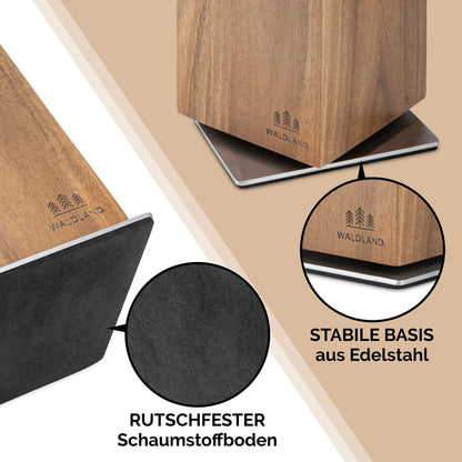 WALDLAND Premium Messerblock magnetisch Akazienholz 360° drehbar – ohne Messer