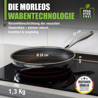 Morleos Wabenpfanne 28 cm, kratzfeste Keramik-Edelstahl-Bratpfanne