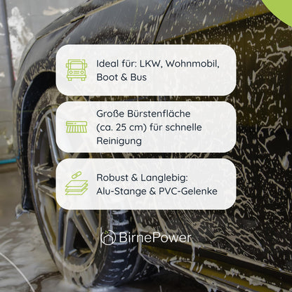 BirnePower Teleskop-Waschbürste 150–250 cm mit Wasserdurchfluss