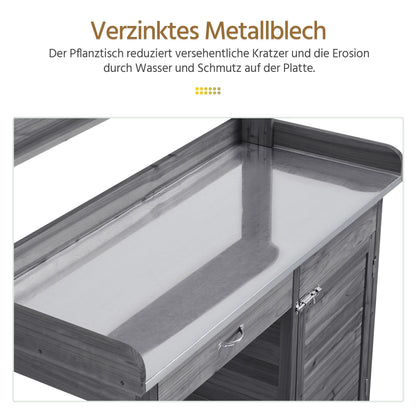 Yaheetech Pflanztisch aus Tannenholz, verzinkte Arbeitsplatte, grau